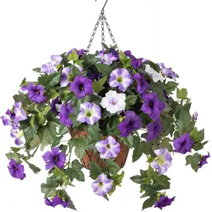2-Pieces Outdoor Faux Plants, 69-Flowered Large Morning Glory, Uv-Resistant Artificial Morning Glory,Perfect for Outdoor Decoration in All Seasons Such as Porches and Gardens Decorative Fruit  uv resistant realistic hanging plant flowers