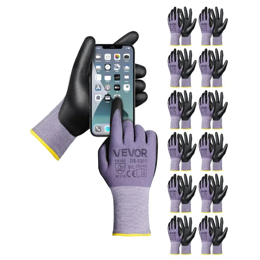 【DealsForYouDays】Work Gloves 12 Pairs Touch Screen Nitrile - Coated Garden Construction GlovesVEVOR Super Brand Day