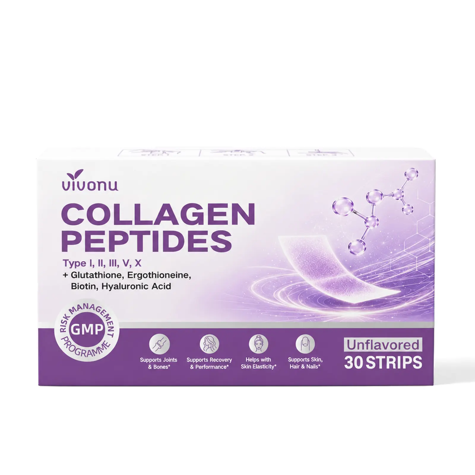 VivoNu Collagen Strips – 5-Type Collagen + Glutathione & HA | Supports Glowing Skin, Healthy Hair & Nails, Strong Bones & Daily Energy | Fast-Dissolve Oral Strips