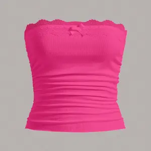 Women’s Strapless Lace Bow Front Tube Top Womenswear Hot Pink Knitted