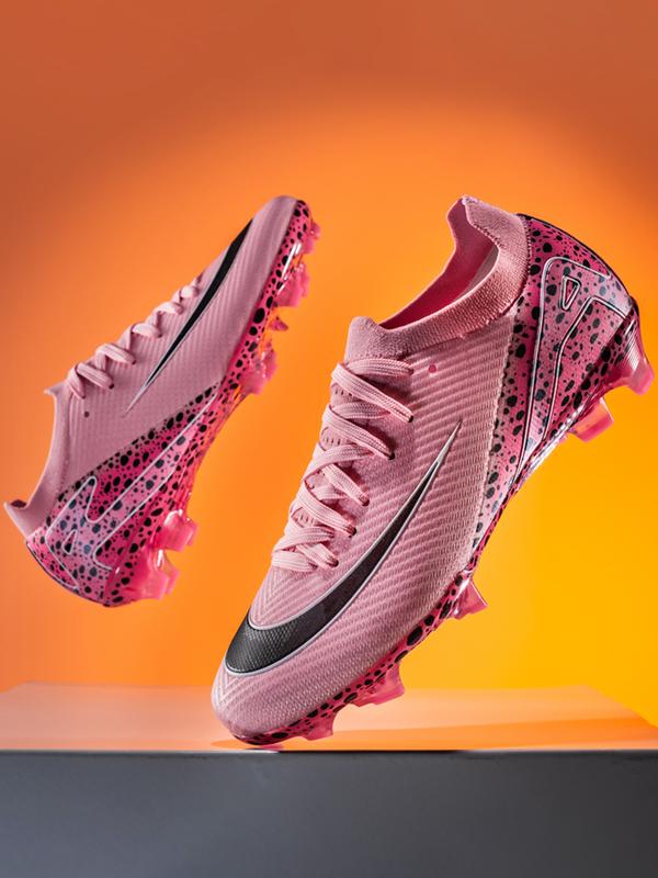 Parent-Child Leopard Print Soccer Shoes, Soccer Cleats, Breathable Knit Material, Professional Long Nails, Sporty Style, All Seasons