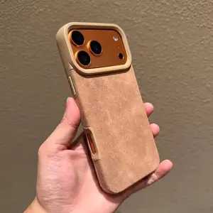 Universal Phone Case for iPhone 17 Air 16 Plus, 15 Pro, 14 Pro Max, 13, 12, 11, Premium Matte Faux Leather Protective Case, Shockproof Retro Sheepskin Soft Silicone Cover JTQBTP02