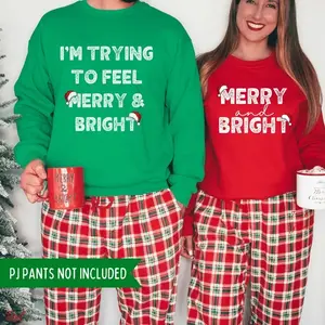 I'm Trying To Feel Merry and Bright Funny Matching Couple Christmas Sweatshirts, Xmas Funny Duo T-shirt, Sweatshirt, Hoodie Gift for Him and Her