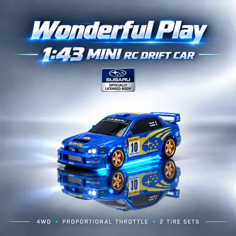 Officially Licensed Subaru 1:43 Scale 4WD RC Drift Car - Proportional Throttle, 7 Underbody Light Effects, Breathing Mode, LED Headlights, 2 Tire Sets, Built-In Batteries, Toys for Car Lovers, Teenage Boy Gifts, Cool Gadgets to Buy, Indoor Desktop Toys