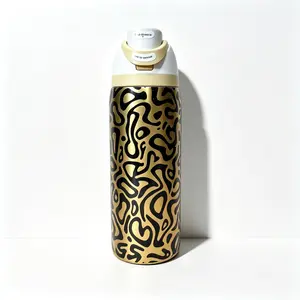 Owala FreeSip 32oz Stainless Steel Vacuum Insulated Water Bottle Flask - Leak-Proof Straw Cup, Portable Handle, Stylish Golden Leopard Print, Suitable for Fitness, Travel, Sports Enthusiasts, Water Bottles