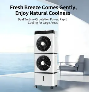 TazTir Portable Double Fan Air Cooler 2 Layer Tower Swamp Cooler with Remote Control 12H Timer 3 Speeds Windowless AC for Bedroom Living Room Office Dual Blower Tower Fan that Blows Cold Air for Home (120cm/47.2in)