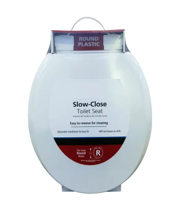 Plastic Round Slow-Close Toilet Seat in White - Easy to Remove for Cleaning & Adjustable Installation for Best Fit