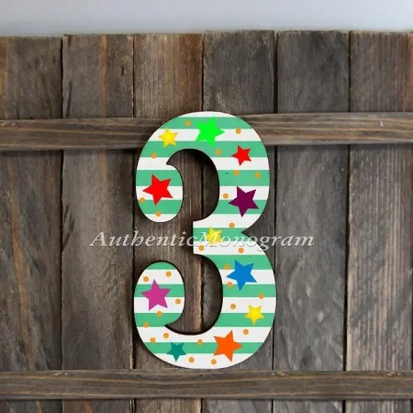 G.DeBrekht 91513R-18 No. 3 Painted Wooden Monogram
