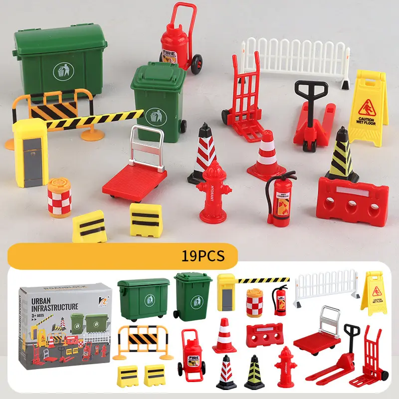 19pcs iniature Traffic Roadblock Model Toy, Plastic Road Barrier for Kids Educational City Construction Prop for Creative Play and Traffic Safety Learning