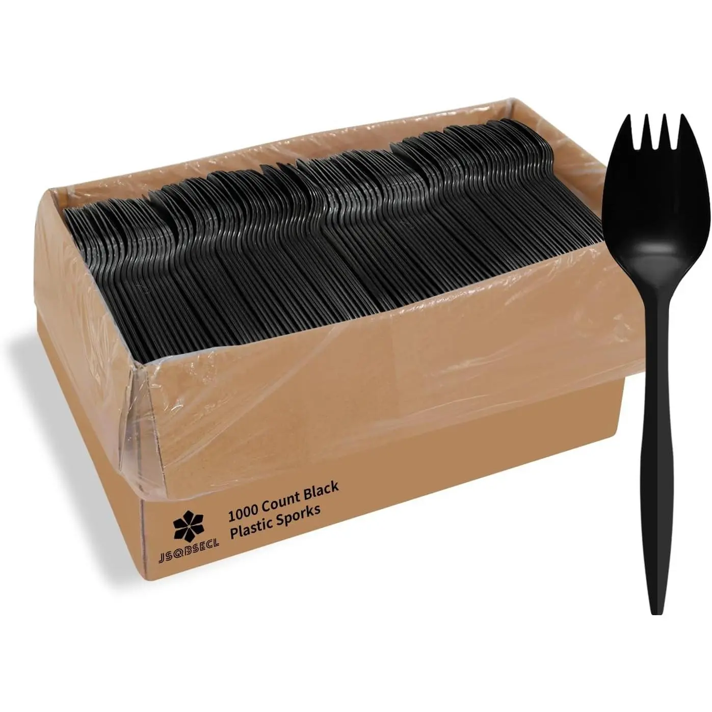 [1000 Pack] Disposable Plastic Sporks-Party Dimensions Bulk Black Disposable Silverware Plastic Cutlery Spork (1000, Sporks-Black)