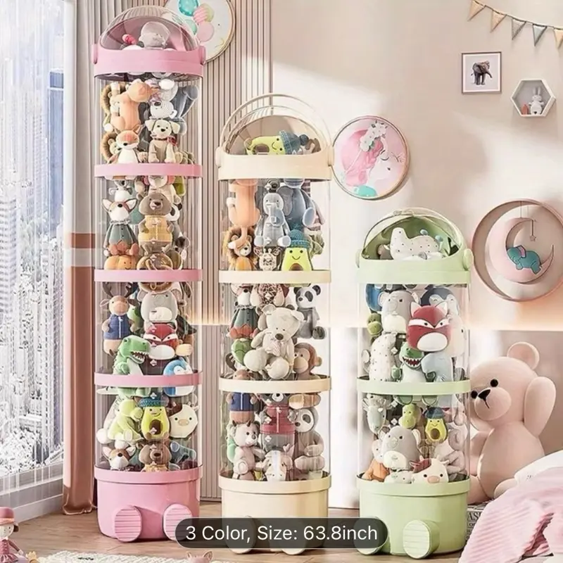 Four-Layer Transparent Large-Capacity Plastic Toy Storage Bucket, Plush Zoo Animal House, High-Profile Transparent Toy Storage Bucket, Keeps Animal Toys Tidy, Suitable for Dollhouse Bedroom And Living Room Decor, Perfect Gift for Mother's Day