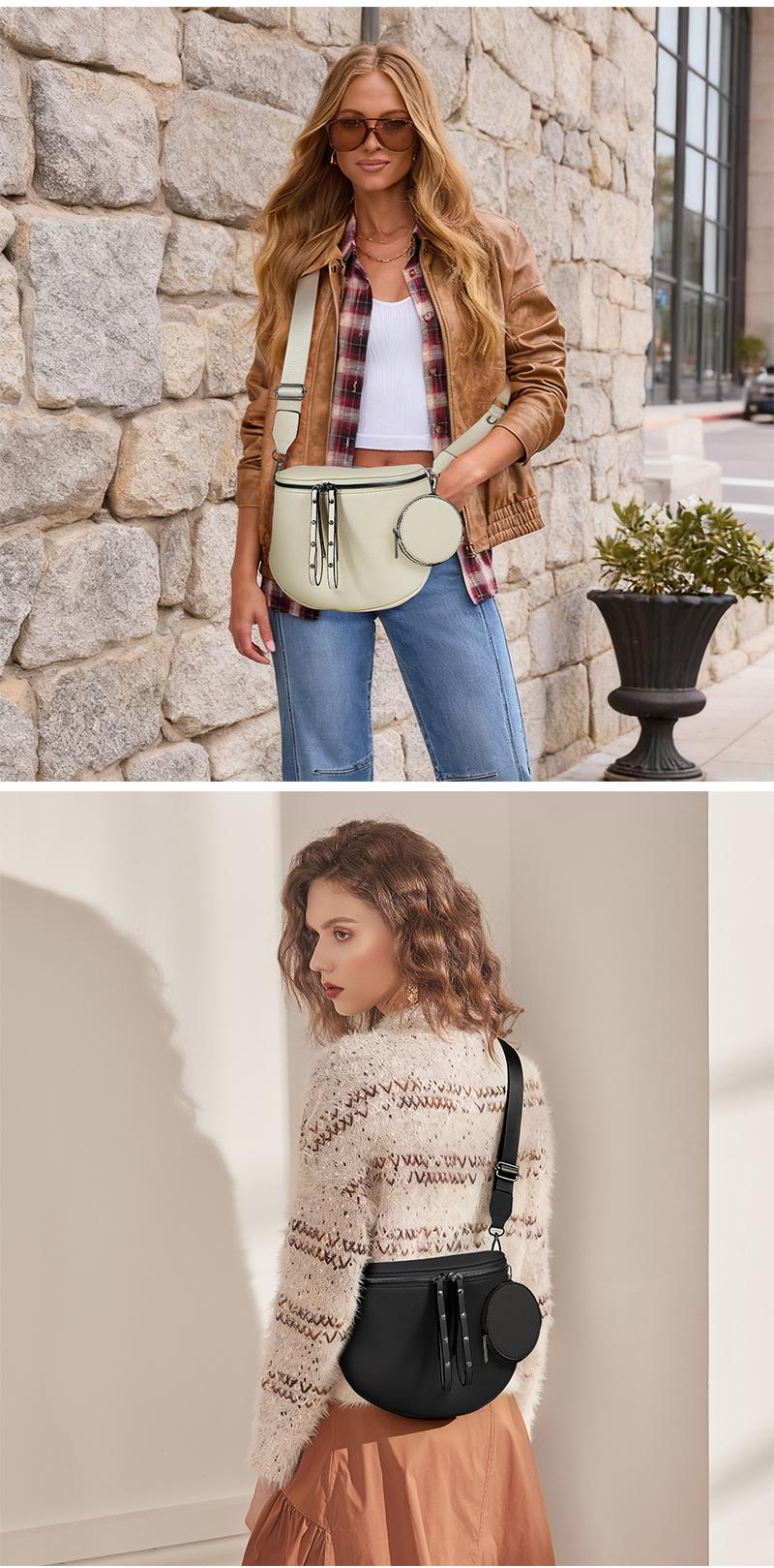 Women's Saddle Crossbody Bag, Genuine Leather Large Capacity Shoulder Bag with Detachable Coin Purse, Waterproof Adjustable Strap, Perfect for Travel, Daily Outings, Shopping – Ideal Birthday/Christmas Gift for Her