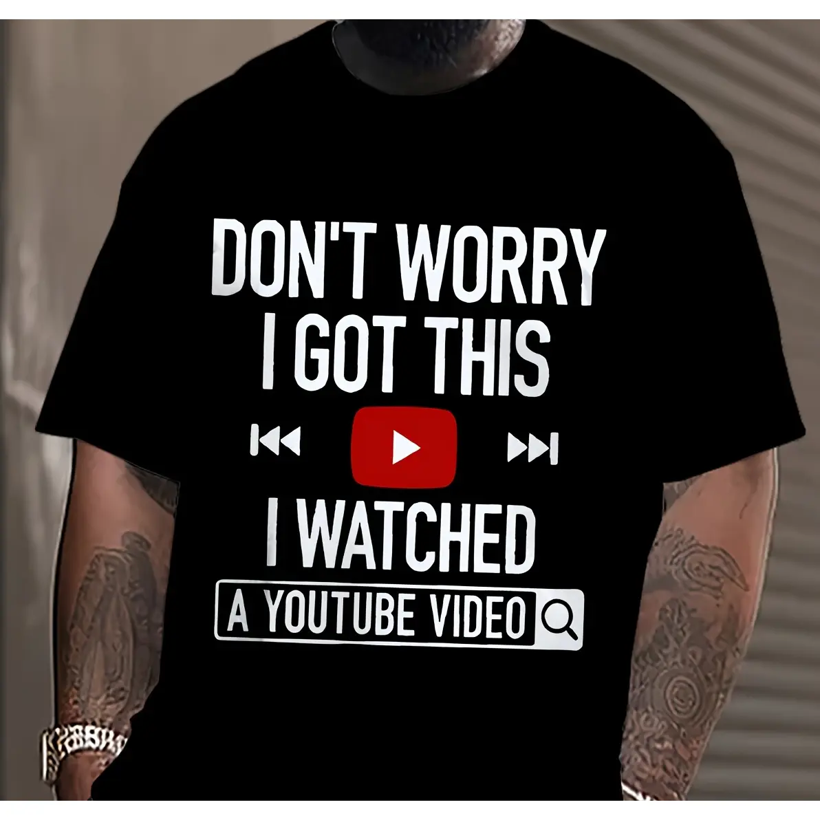 Men'S 3D Funny T-shirt-"Don't Worry, I Will" YouTube Video Humor, Black Cotton, Casual/Sports Style, Machine Washable, Ideal Gift for Dad, Large Size