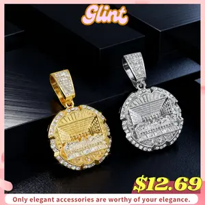 Luxury Rhinestone Pendant Necklace with Cuban Chain, Fashion Charm Jewelry for Men & Women, Unique Religious Style Gift