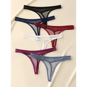 Gorgeous wardrobe BOBO 6-Pack Women's Seamless Sexy See-Through Thong Panties Fabric Spandex