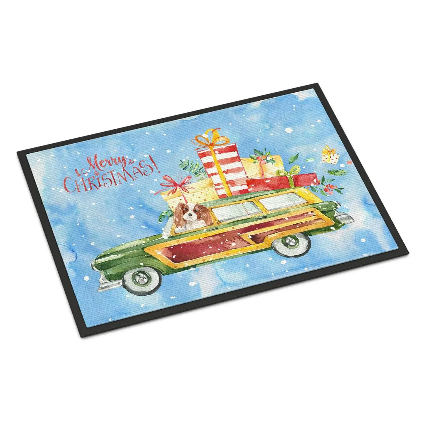 Blenheim Cavalier Spaniel Christmas Art Mat - 18x27 in Polyester Felt, Weatherproof, Festive Look, Indoor-Outdoor Household Textile Rug CK2438MAT