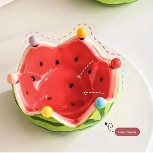 Ceramic Watermelon Bowl with Stainless Steel Dessert and Cocktail Forks, Portable Pastry Utensils, Suitable for Home, Hotel, and Gifts