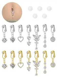 Fake Belly Button Piercing for Women Dangle Butterfly Heart Clip on Belly Button Rings Silver Gold Fake Belly Button Rings Non Piercing Belly Rings Stainless Steel Faux Navel Jewelry