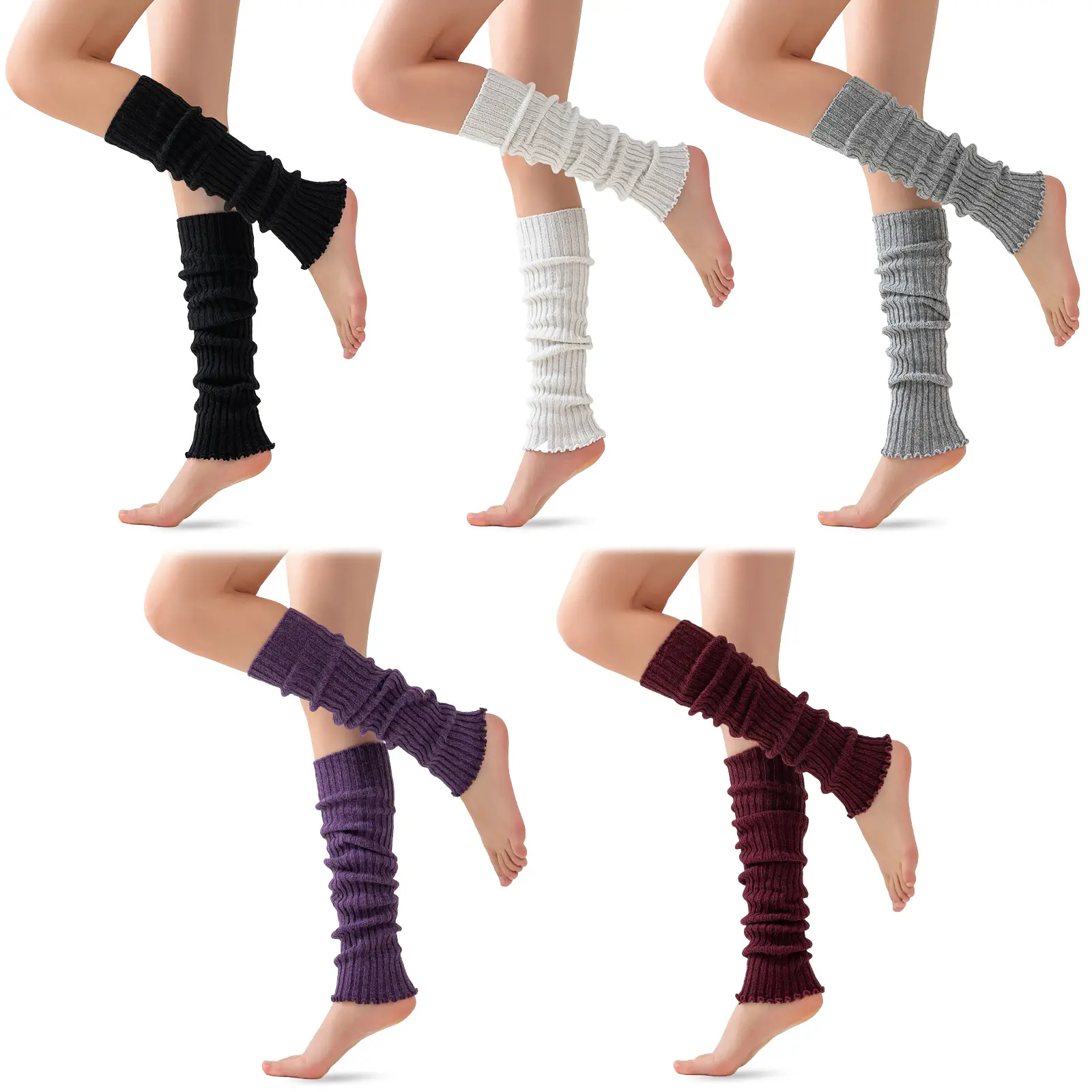5 Pairs Merino Wool Leg Warmers For Women - Leg Warmers 80s Ribbed Knitted Long Socks Warm Thick Tall Long Boot Stockings Womenswear Bridal Anklesocks