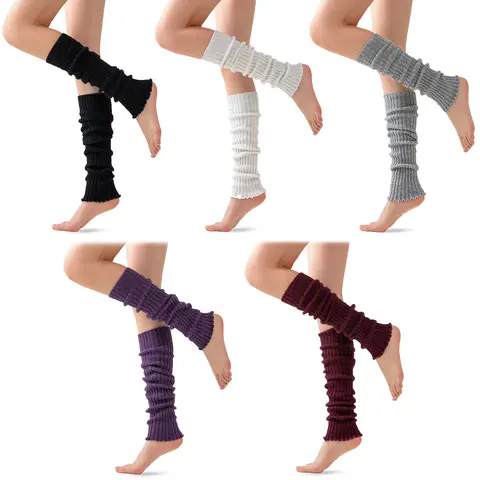 Women's 5-Pair Merino Sheep Wool Insulation Knee-High Socks - 80s Ribbed Knitted, Machine Washable, Thick Boot Stockings, Basic Wedding Bridal Use, Over-the-Knee Leg Warmers, Solid Color Underwear