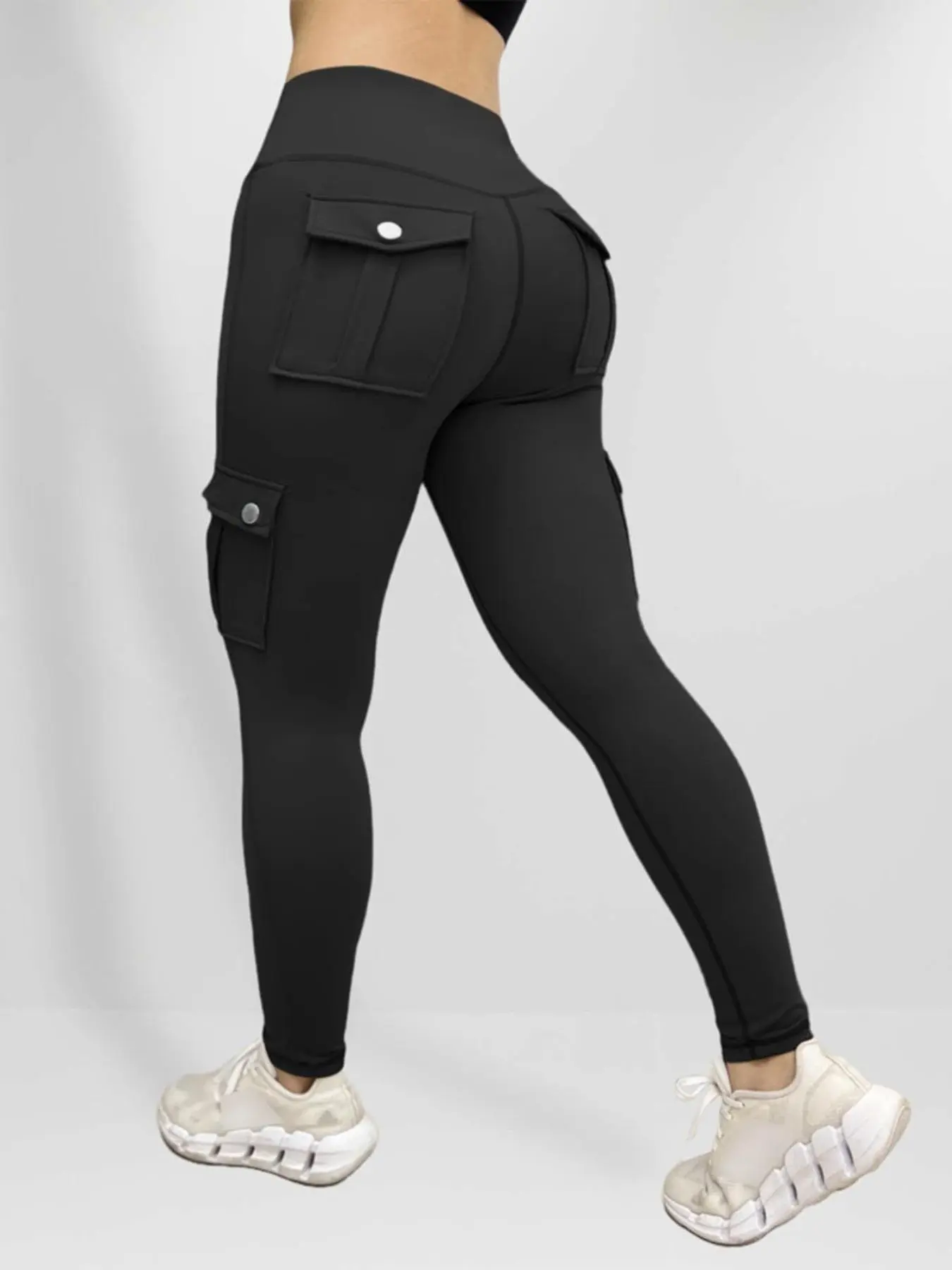 Plus Size Women's Plain Color Workwear Pockets Casual Tight Long Pants Leggings, Fall & Winter Loose-Fitting Baggy Slim Fit Trousers, Unlined Design