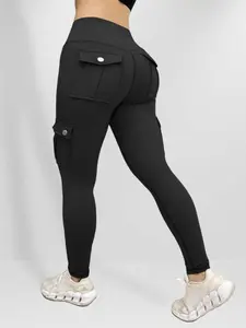 【Plus Size】 Solid Color Flap Pocket Skinny Pants, Casual Comfy High Stretch Leggings for Women, Women's Bottoms for Fall & Winter, Womenswear