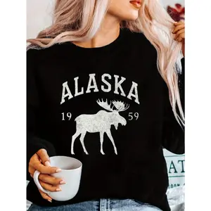 ALASKA Vintage Moose Illustration Women'S  Sweatshirt