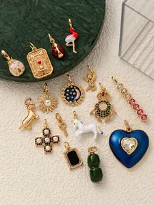 1PC Fashionable Bohemian Style Pendant for Commuters, featuring angels, unicorns, ladybugs, hearts, stars and moons, and everyday animal designs. Made of 18K gold-plated copper, suitable for DIY fashion accessories such as keychains, bags, and jewelry.