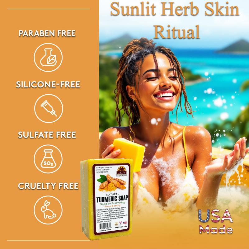 OKAY Pure Naturals Turmeric Soap Bar - Brightening, Dark Spot Correcting & Even Skin Tone Face & Body Cleanser - 5.5 oz