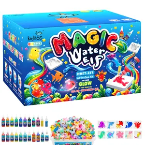 Kiditos Magic Water Elf Kit for Kids, Sea Creatures Glitter, 20 Aqua Gels, 2 Glitter Powders & 10 Molds, DIY Toy Ages 3+