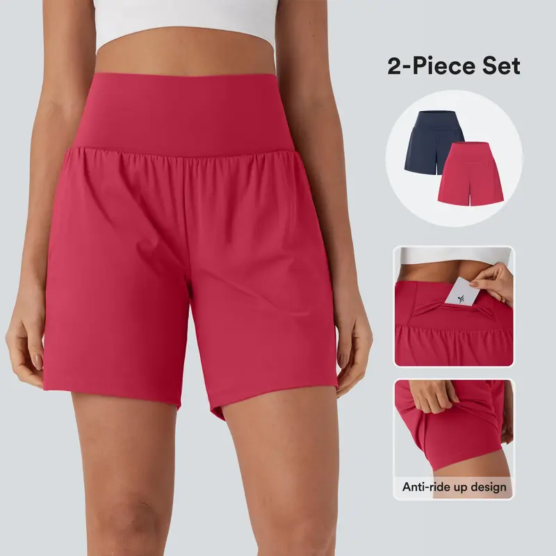 【Creator’s Pick】Halara 2-Piece Softlyzero Airy Super High Waisted 2-in-1 InstantCool Yoga Shorts 7" with Pockets Set