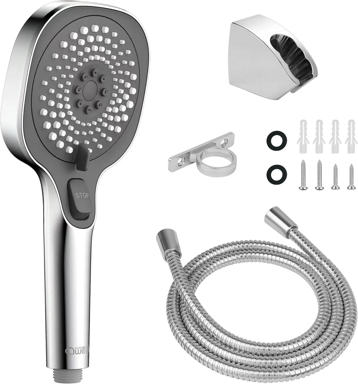 RV Shower  with Hose and On Off , 3- Camper Water Saving and High  Shower  with Hose for RV, Camper, Van, Travel Trailer, Motorhome and Boat, Chrome and Dark Gray Finish