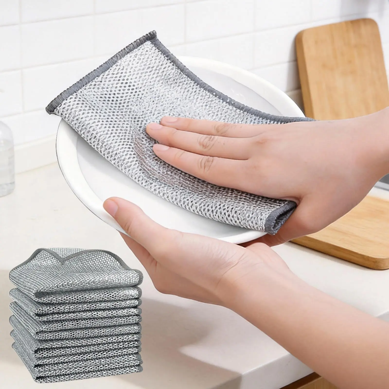 Non-Scratch Microfiber Dishcloth - 7.87" x 7.87" Durable Scratch-Safe Dual-Sided Kitchen Cleaning Cloth, Eco-Friendly Reusable, Glass-Top Safe, Streak-Free Shine, Wet/Dry Use for Household & Desk Cleansing