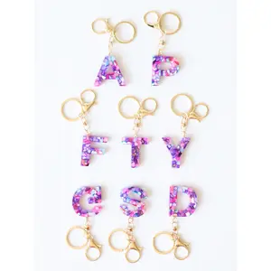Letter Key Chain- Purple Pebbles
