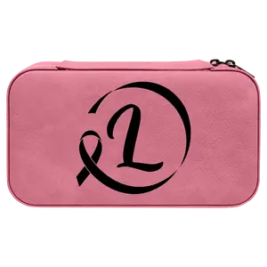 Personalized Pink Leatherette Travel Jewelry Box for Breast Cancer Survivors | Compact & Stylish Gift with Mirror and Removable Compartment