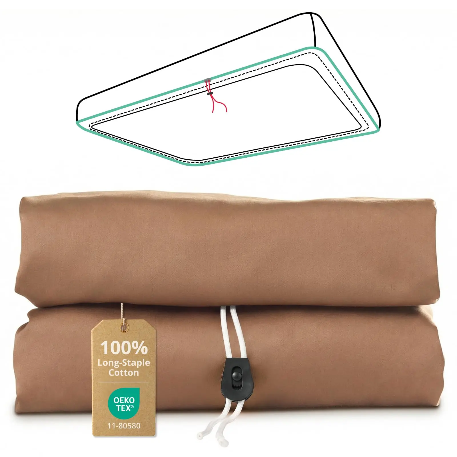 "CieloCloud Never Fix Your Sheets Again, Egyptian Cotton Fitted Sheet with Adjustable Drawstring Design, Luxury Soft Sateen Bedding, Breathable Cooling Bed Sheet Fits Mattress Securely  "