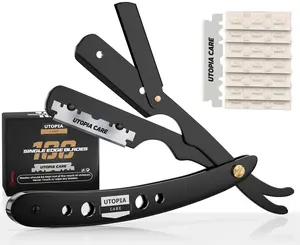 Utopia Care Professional Straight Razor for Men, Barber Straight Edge Razor Safety with 100 Pack Blades, Black
