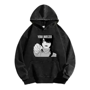 CSM WEEZO weezo nayuta washed retro anime hoodie - Retro hooded sweatshirt, pure cotton, made in the USA, dark comic street style, loose A-line fit.