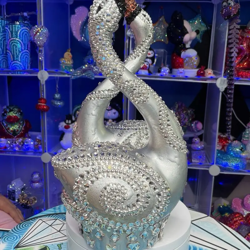 Silver Rhinestoned Swans 8.5”