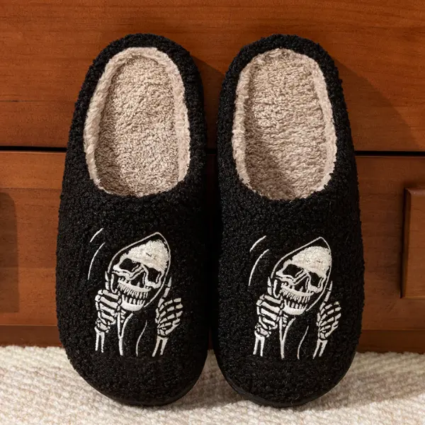 Spooky Skeleton Slippers, Cute Halloween Slippers, Comfy House Shoes, Bedroom Slippers, Cute Gift for Friend, Spooky Season Slippers