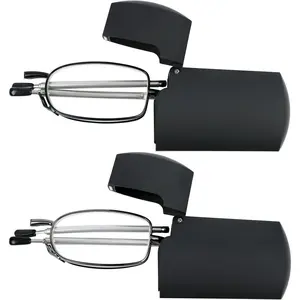 Reading Glasses 2 Pair Black and Gunmetal Readers Compact Folding Unisex Glasses for Reading Case Included