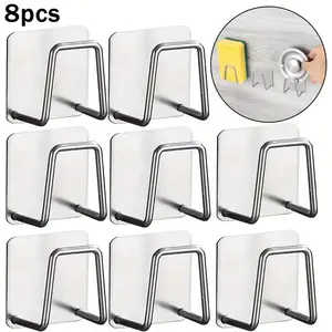 8-Piece Stainless Steel Kitchen Bathroom Storage Rack Set, Includes Drainage Rack, Pot Lid Holder, Sponge Hook, No-Drill Multi-Function Organizer