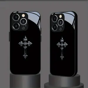 Phone Case: Gorgeous Cross Print Pattern Tempered Glass Phone Case Suitable for iPhone 17/16/16 Pro/16 Pro Max/16 Plus/16E/15/15 Plus/15 Pro/15 Pro Max, 14/14 Plus/14 Pro/14 Pro Max, 13/13 Pro/13 Pro Max, 12/12 Pro/12 Pro Max, 17/17 Pro/17 Pro Max, X