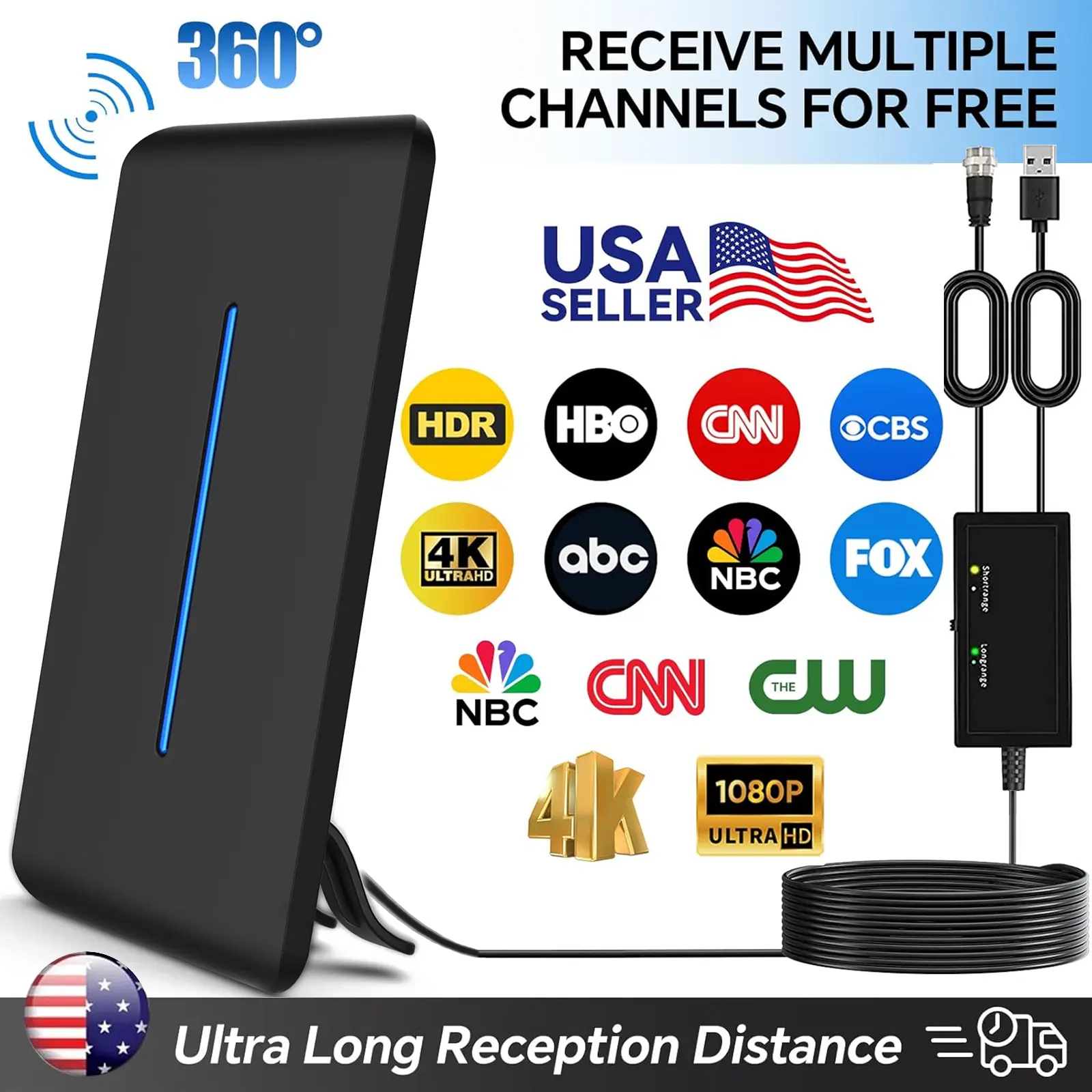 2026 TV Antenna for Smart TV Indoor, 4K Ultra HD TV Antenna - Long Range Reception with Amplifier Signal Booster, Multi-Scene Indoor/Outdoor Use, TV Antenna for Local Channels,Easy Setup & No Monthly Fees  SummerVibes