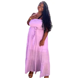 Plus Size Lavender Tube Tiered Maxi Dress Casual Fit