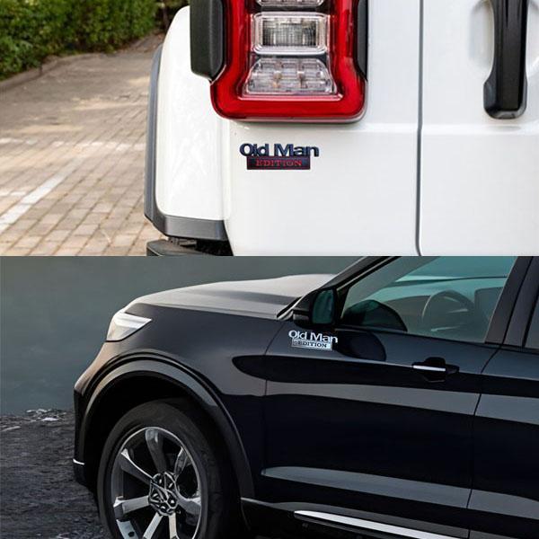 Funny "Old Man" "Cow Boy'' Driving Sticker - Durable Metal Emblem for Car, Truck, Toolbox