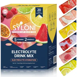 Syloni Electrolytes Powder Packets, Trial Variety Pack(20 Sticks), Sugar Free Hydration Packets Electrolyte Drink Mix with 7 Vitamins and Electrolytes, Keto Friendly, Vegan, Gluten Free