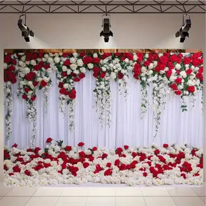 Rose Pattern Backdrop, 1 Count Romantic Wedding Party Decoration Backdrop, Wall Decoration for Home Party Wedding Anniversary, Wedding Arched Backdrop, Banners