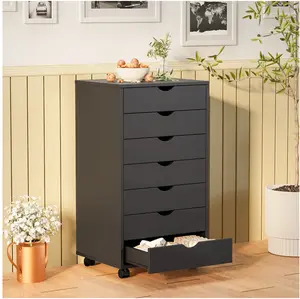 7 Drawer Storage Cabinet with Wheels for Bedroom, Home, Office Organization, Black