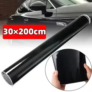 Gloss Black Vinyl Wrap, Glossy Black Car Wrap Adhesive Film, Automotive Vinyl Black Wrap for Cars Motorcycle DIY, Easy Application Sticker for Body and Interior Gloss Vinyl Decal 30x200cm/11.81x78.74in